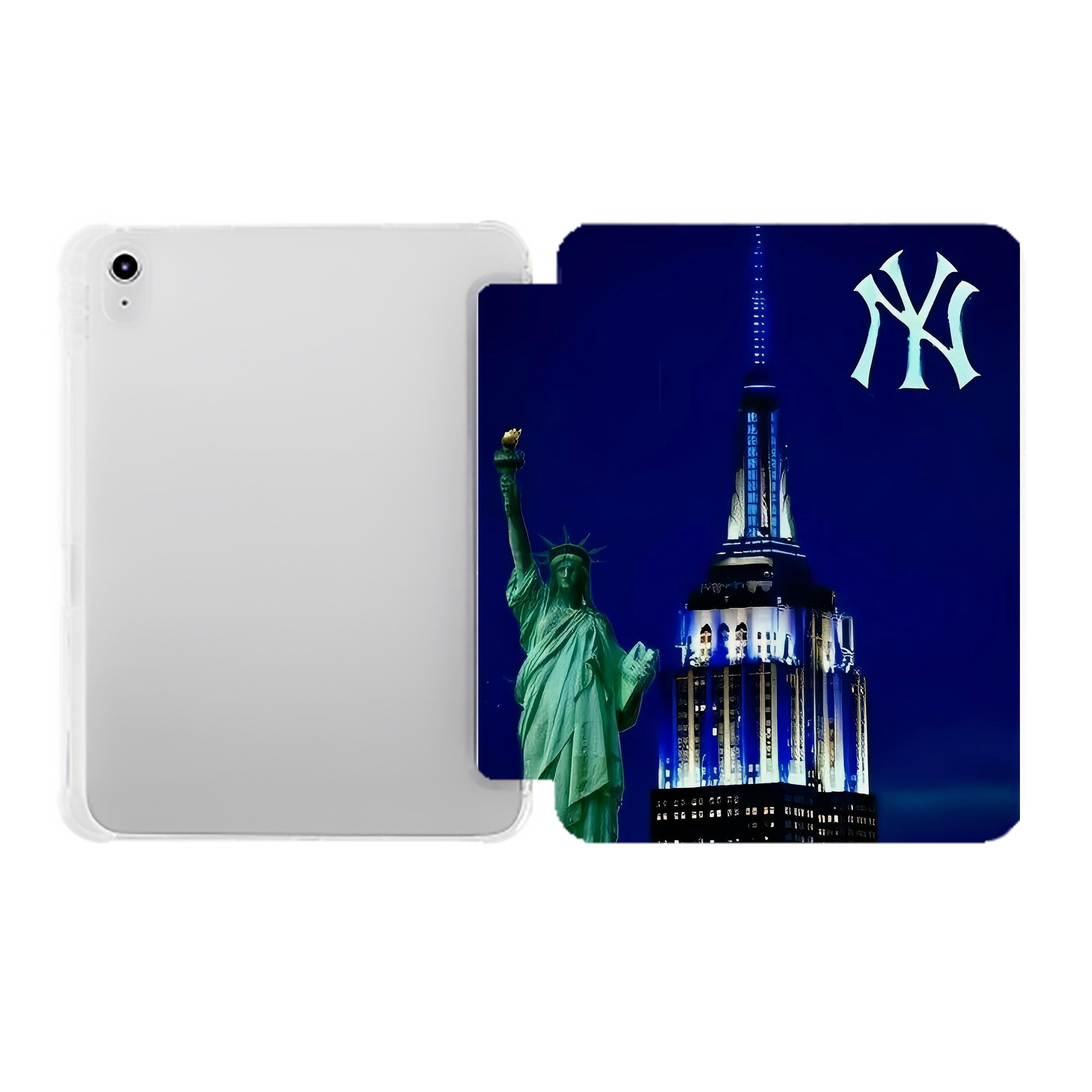 New York Yankees 175 Premium Tri-Fold PU Leather & Silicone IPad Case With Pencil Slot – Fits 9.5,10.5,10.9 – Adjustable Stand, Slim, Protective